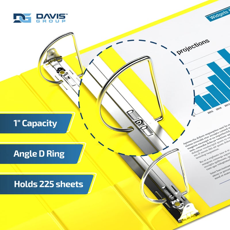 Davis Group مجلدات اقتصادية ممتازة مكونة من 6 حلقات مكونة من 3 حلقات للمدرسة أو المكتب، مجلدات على شكل حرف D، مقاس 1 بوصة، أصفر - Image 2
